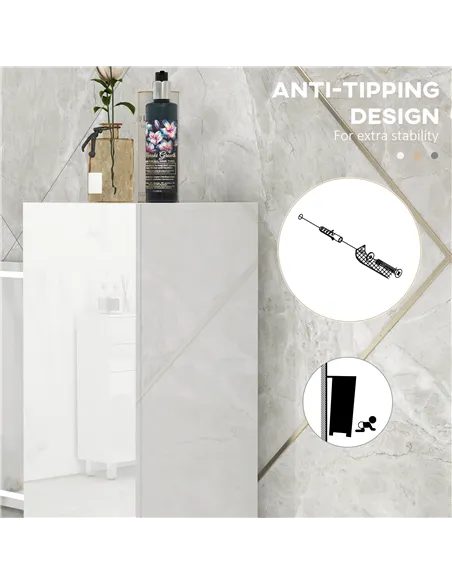 kleankin Freestanding Bathroom Cabinet, High Gloss Storage Cabinet with Doors and Adjustable Shelves, 30 x 30 x 181.5 cm, White