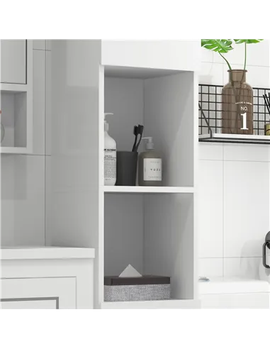 kleankin Freestanding Bathroom Cabinet, High Gloss Storage Cabinet with Doors and Adjustable Shelves, 30 x 30 x 181.5 cm, White