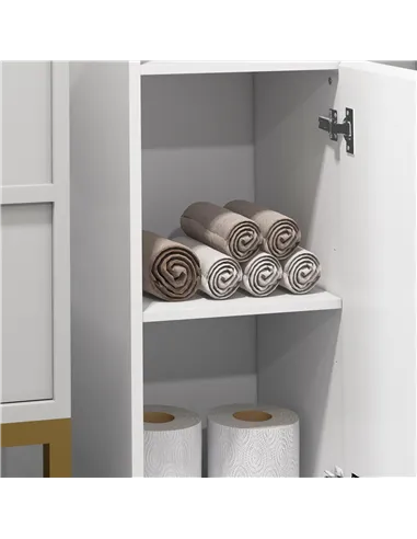 kleankin Freestanding Bathroom Cabinet, High Gloss Storage Cabinet with Doors and Adjustable Shelves, 30 x 30 x 181.5 cm, White