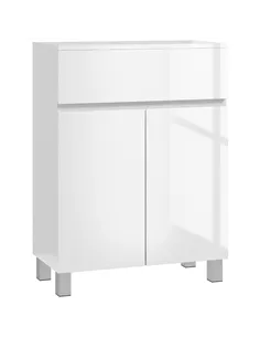 kleankin Freestanding Bathroom Cabinet, High Gloss Storage Cabinet with Doors and Adjustable Shelf, 60 x 30 x 80 cm, White