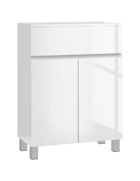 kleankin Freestanding Bathroom Cabinet, High Gloss Storage Cabinet with Doors and Adjustable Shelf, 60 x 30 x 80 cm, White