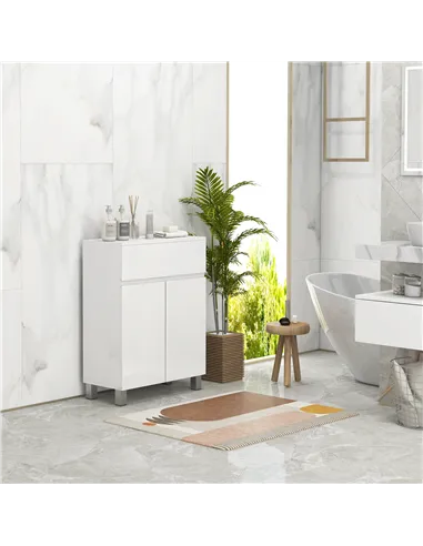 kleankin Freestanding Bathroom Cabinet, High Gloss Storage Cabinet with Doors and Adjustable Shelf, 60 x 30 x 80 cm, White