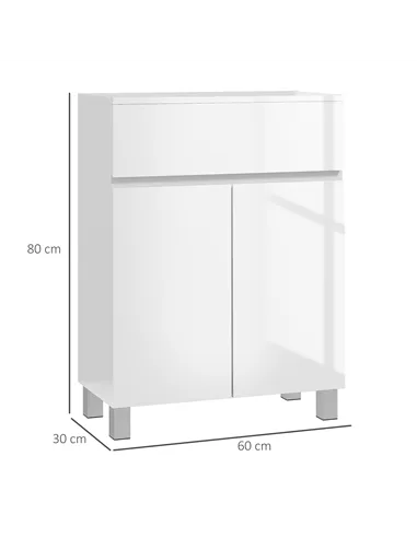 kleankin Freestanding Bathroom Cabinet, High Gloss Storage Cabinet with Doors and Adjustable Shelf, 60 x 30 x 80 cm, White