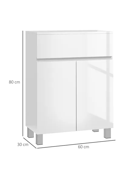 kleankin Freestanding Bathroom Cabinet, High Gloss Storage Cabinet with Doors and Adjustable Shelf, 60 x 30 x 80 cm, White