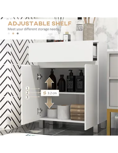 kleankin Freestanding Bathroom Cabinet, High Gloss Storage Cabinet with Doors and Adjustable Shelf, 60 x 30 x 80 cm, White