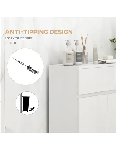 kleankin Freestanding Bathroom Cabinet, High Gloss Storage Cabinet with Doors and Adjustable Shelf, 60 x 30 x 80 cm, White