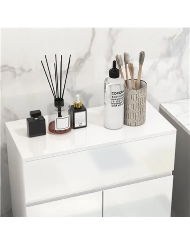 kleankin Freestanding Bathroom Cabinet, High Gloss Storage Cabinet with Doors and Adjustable Shelf, 60 x 30 x 80 cm, White