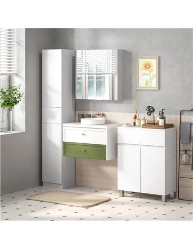 kleankin Freestanding Bathroom Cabinet, High Gloss Storage Cabinet with Doors and Adjustable Shelf, 60 x 30 x 80 cm, White