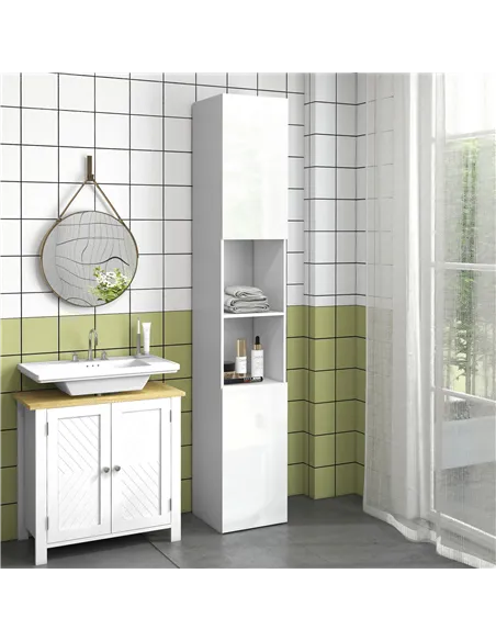 kleankin Multi-Storage Slim Bathroom Cabinet - High Gloss White