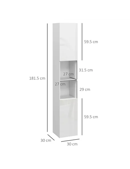 kleankin Multi-Storage Slim Bathroom Cabinet - High Gloss White