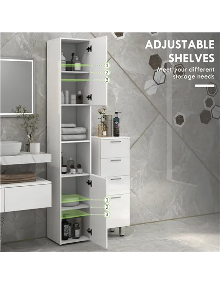 kleankin Multi-Storage Slim Bathroom Cabinet - High Gloss White
