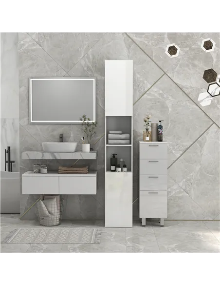 kleankin Multi-Storage Slim Bathroom Cabinet - High Gloss White