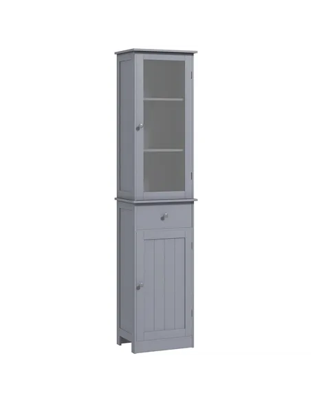 kleankin Bathroom Storage Cabinet with 3-tier Shelf Drawer Door, Floor Cabinet Free Standing Tall Slim Side Organizer Shelves, G