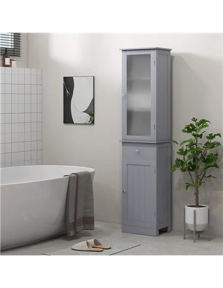 kleankin Bathroom Storage Cabinet with 3-tier Shelf Drawer Door, Floor Cabinet Free Standing Tall Slim Side Organizer Shelves, G