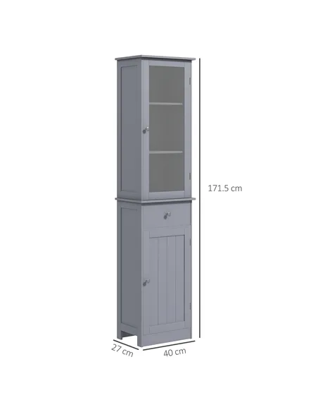 kleankin Bathroom Storage Cabinet with 3-tier Shelf Drawer Door, Floor Cabinet Free Standing Tall Slim Side Organizer Shelves, G