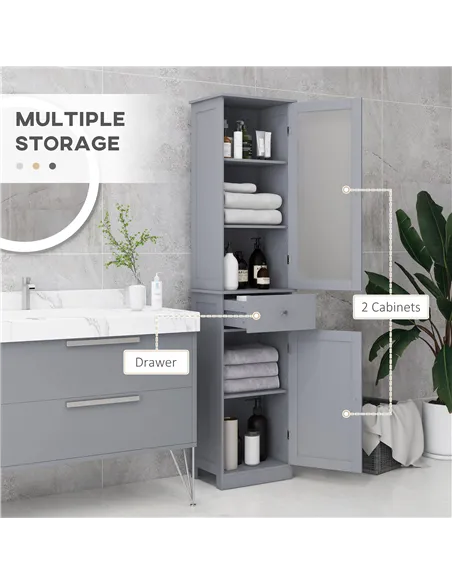 kleankin Bathroom Storage Cabinet with 3-tier Shelf Drawer Door, Floor Cabinet Free Standing Tall Slim Side Organizer Shelves, G