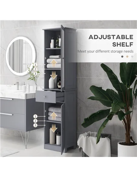 kleankin Bathroom Storage Cabinet with 3-tier Shelf Drawer Door, Floor Cabinet Free Standing Tall Slim Side Organizer Shelves, G