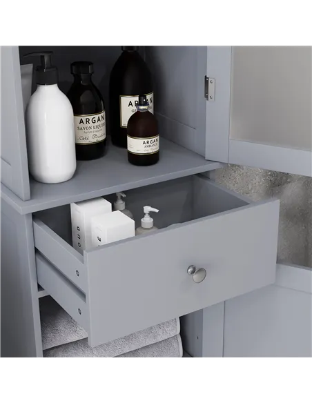 kleankin Bathroom Storage Cabinet with 3-tier Shelf Drawer Door, Floor Cabinet Free Standing Tall Slim Side Organizer Shelves, G