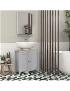 kleankin Under Sink Cabinet, Bathroom Sink Cabinet with 2 Doors, Pedestal Under Sink Design, Freestanding Bathroom Cupboard with 2