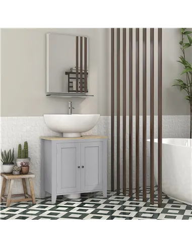 kleankin Under Sink Cabinet, Bathroom Sink Cabinet with 2 Doors, Pedestal Under Sink Design, Freestanding Bathroom Cupboard with