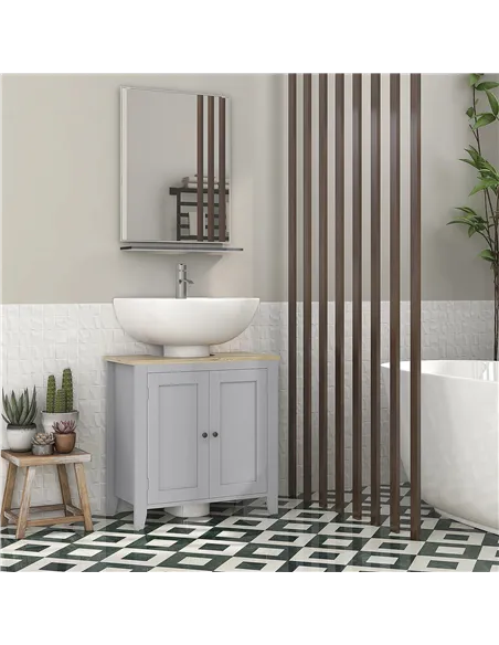 kleankin Under Sink Cabinet, Bathroom Sink Cabinet with 2 Doors, Pedestal Under Sink Design, Freestanding Bathroom Cupboard with