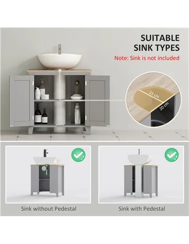 kleankin Under Sink Cabinet, Bathroom Sink Cabinet with 2 Doors, Pedestal Under Sink Design, Freestanding Bathroom Cupboard with