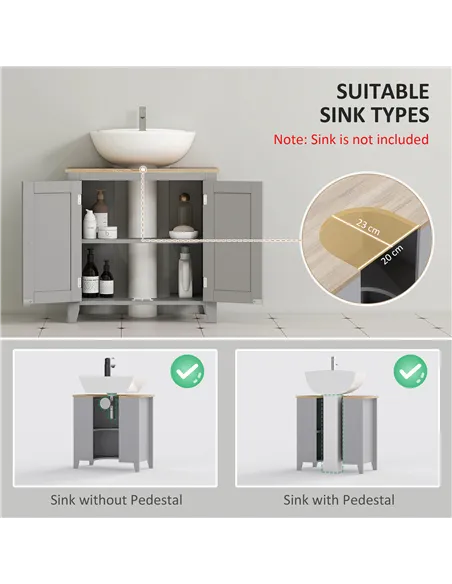 kleankin Under Sink Cabinet, Bathroom Sink Cabinet with 2 Doors, Pedestal Under Sink Design, Freestanding Bathroom Cupboard with
