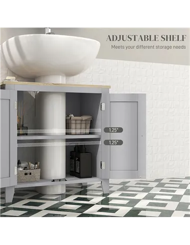 kleankin Under Sink Cabinet, Bathroom Sink Cabinet with 2 Doors, Pedestal Under Sink Design, Freestanding Bathroom Cupboard with