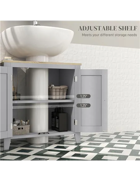 kleankin Under Sink Cabinet, Bathroom Sink Cabinet with 2 Doors, Pedestal Under Sink Design, Freestanding Bathroom Cupboard with