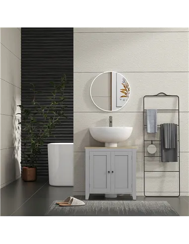 kleankin Under Sink Cabinet, Bathroom Sink Cabinet with 2 Doors, Pedestal Under Sink Design, Freestanding Bathroom Cupboard with