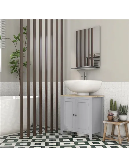 kleankin Under Sink Cabinet, Bathroom Sink Cabinet with 2 Doors, Pedestal Under Sink Design, Freestanding Bathroom Cupboard with