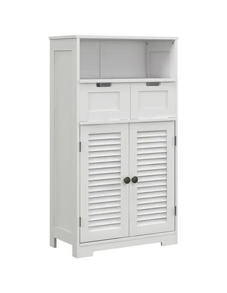 kleankin Three-Part Bathroom Storage Unit, with Shelf, Drawers & Cupboard - White