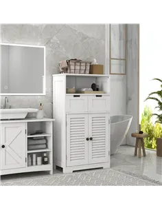 kleankin Three-Part Bathroom Storage Unit, with Shelf, Drawers & Cupboard - White 2