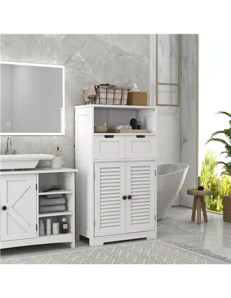 kleankin Three-Part Bathroom Storage Unit, with Shelf, Drawers & Cupboard - White