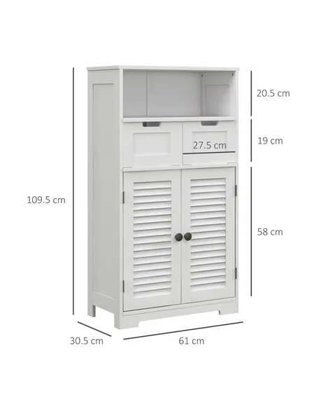 kleankin Three-Part Bathroom Storage Unit, with Shelf, Drawers & Cupboard - White