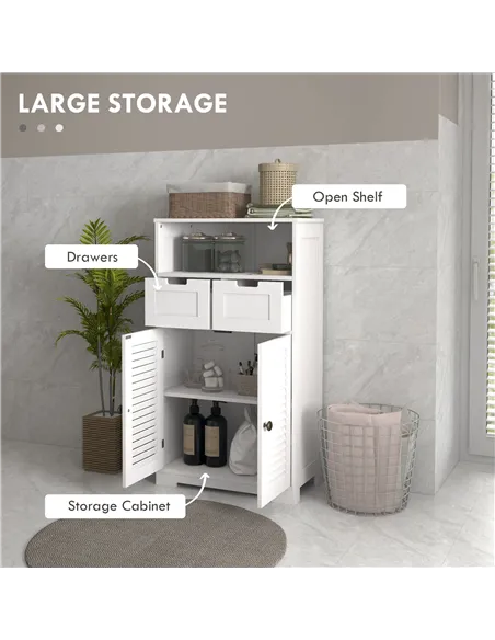 kleankin Three-Part Bathroom Storage Unit, with Shelf, Drawers & Cupboard - White