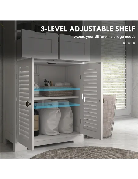 kleankin Three-Part Bathroom Storage Unit, with Shelf, Drawers & Cupboard - White