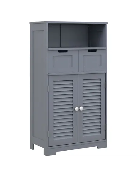 kleankin Three-Part Bathroom Storage Unit, with Shelf, Drawers & Cupboard - Grey