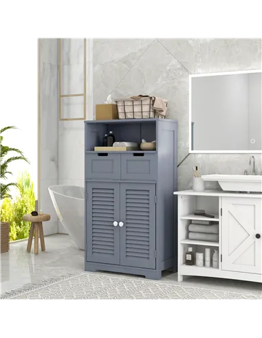 kleankin Three-Part Bathroom Storage Unit, with Shelf, Drawers & Cupboard - Grey