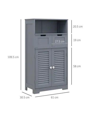 kleankin Three-Part Bathroom Storage Unit, with Shelf, Drawers & Cupboard - Grey
