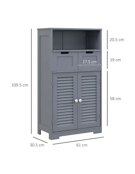 kleankin Three-Part Bathroom Storage Unit, with Shelf, Drawers & Cupboard - Grey