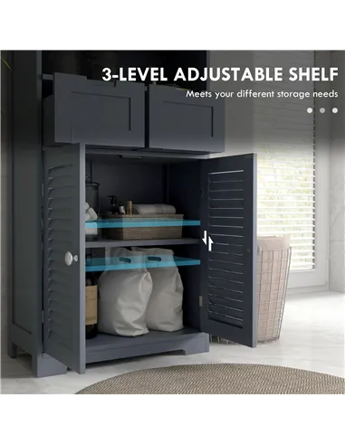 kleankin Three-Part Bathroom Storage Unit, with Shelf, Drawers & Cupboard - Grey