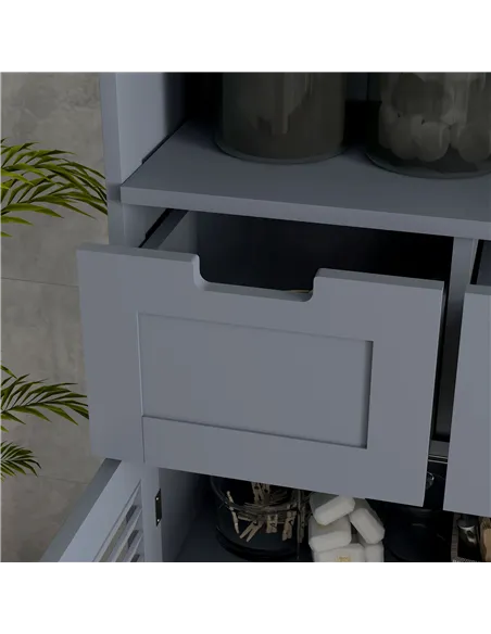 kleankin Three-Part Bathroom Storage Unit, with Shelf, Drawers & Cupboard - Grey