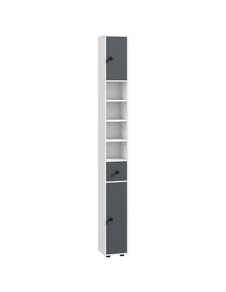 kleankin 180cm Slim Bathroom Cabinet, with Drawer, Shelves and Cupboards - Grey