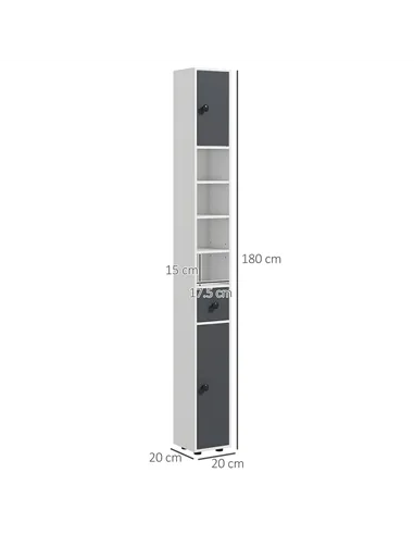 kleankin 180cm Slim Bathroom Cabinet, with Drawer, Shelves and Cupboards - Grey