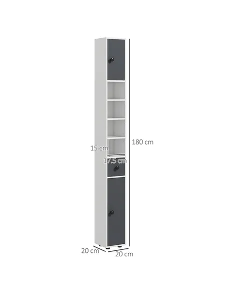 kleankin 180cm Slim Bathroom Cabinet, with Drawer, Shelves and Cupboards - Grey