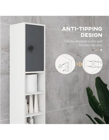 kleankin 180cm Slim Bathroom Cabinet, with Drawer, Shelves and Cupboards - Grey