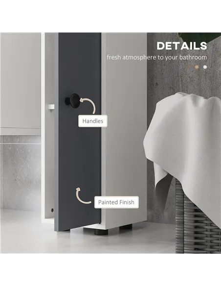 kleankin 180cm Slim Bathroom Cabinet, with Drawer, Shelves and Cupboards - Grey