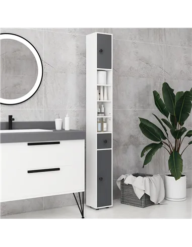 kleankin 180cm Slim Bathroom Cabinet, with Drawer, Shelves and Cupboards - Grey