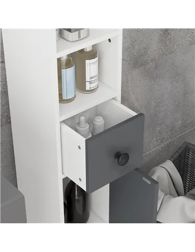 kleankin 180cm Slim Bathroom Cabinet, with Drawer, Shelves and Cupboards - Grey